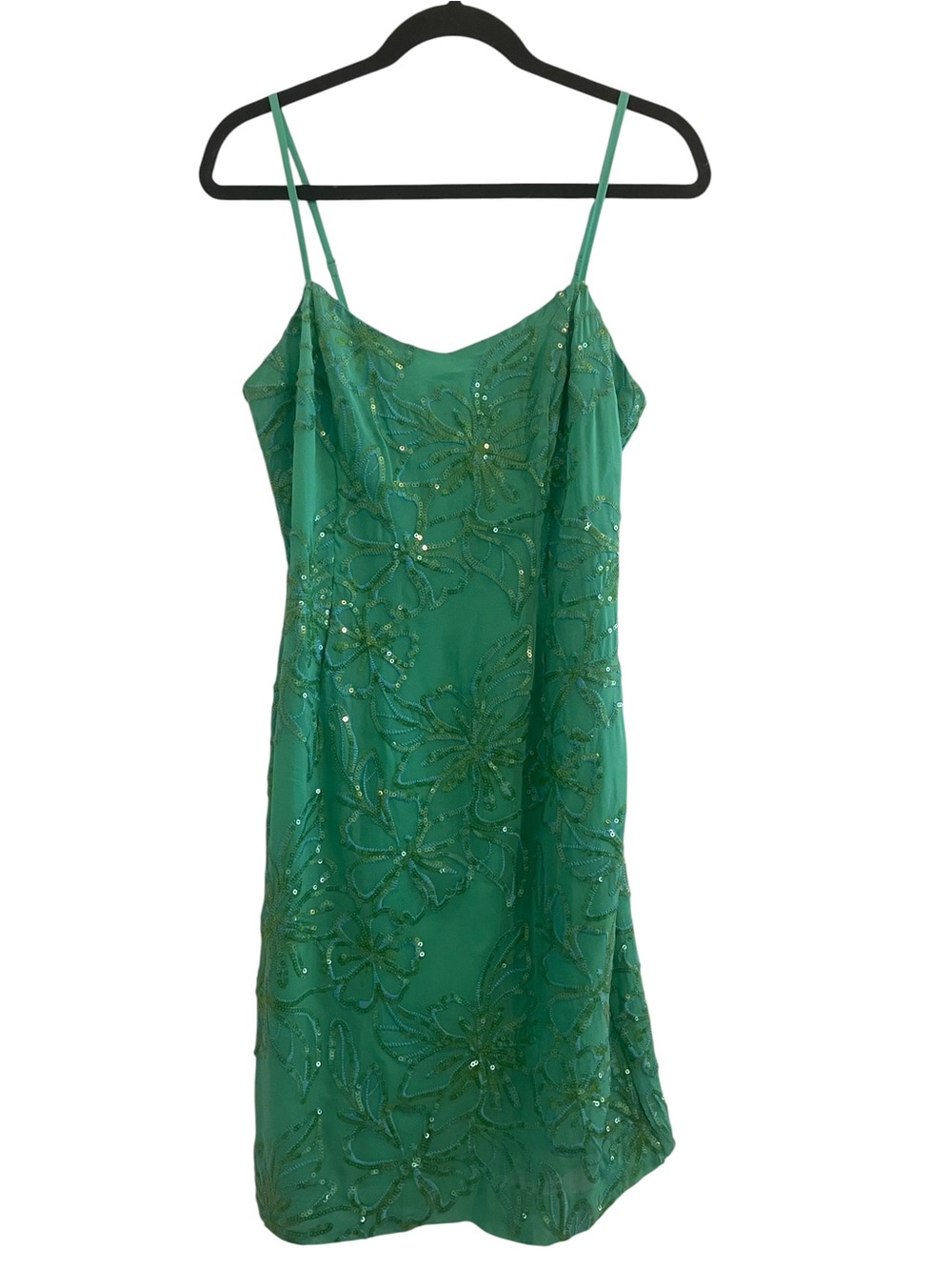 Lilly Pulitzer Vega Dress Green Silk Sequin Embroidered Size 4